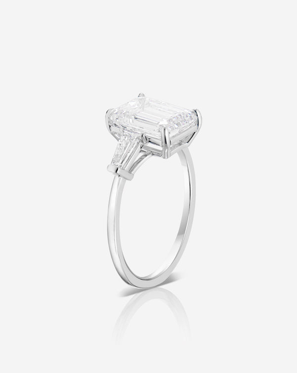 3.09 Emerald Cut in the Whisper Thin® Three Stone with Tapered Baguettes  Lab Grown Diamond Ring Platinum