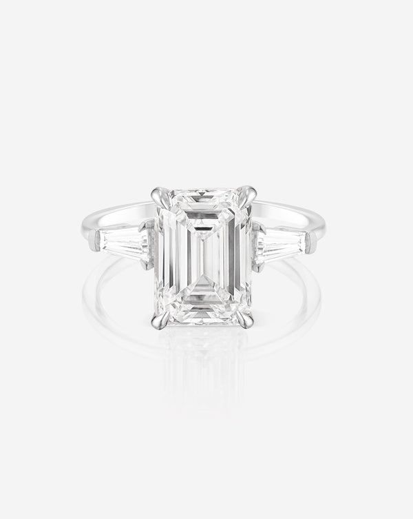 3.09 Emerald Cut in the Whisper Thin® Three Stone with Tapered Baguettes  Lab Grown Diamond Ring Platinum
