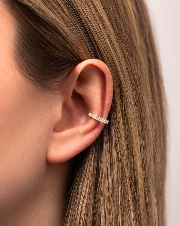 Chunky Double Row Diamond Ear Cuff on model