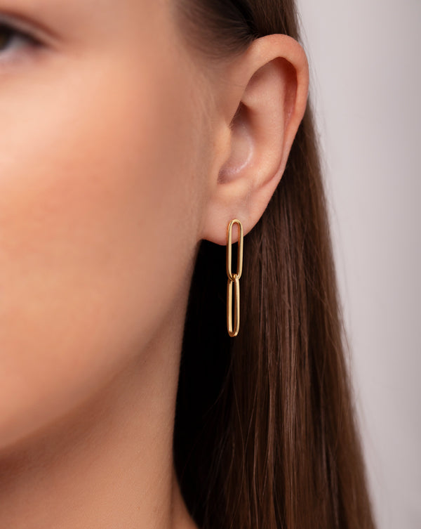 Ring Concierge 14k Yellow Gold Gold Link Drop Earrings - on-model side angle