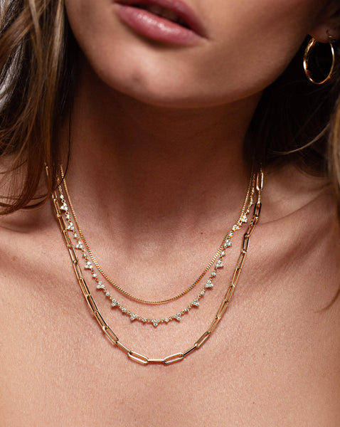 3 Gold Chain Layering Necklaces in One Necklace. Plain Gold Chain