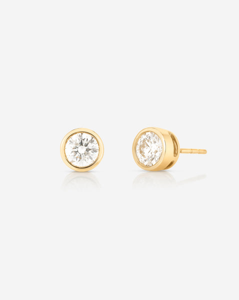 18K Yellow Gold Bezel-Set Round Diamond Stud Earrings
