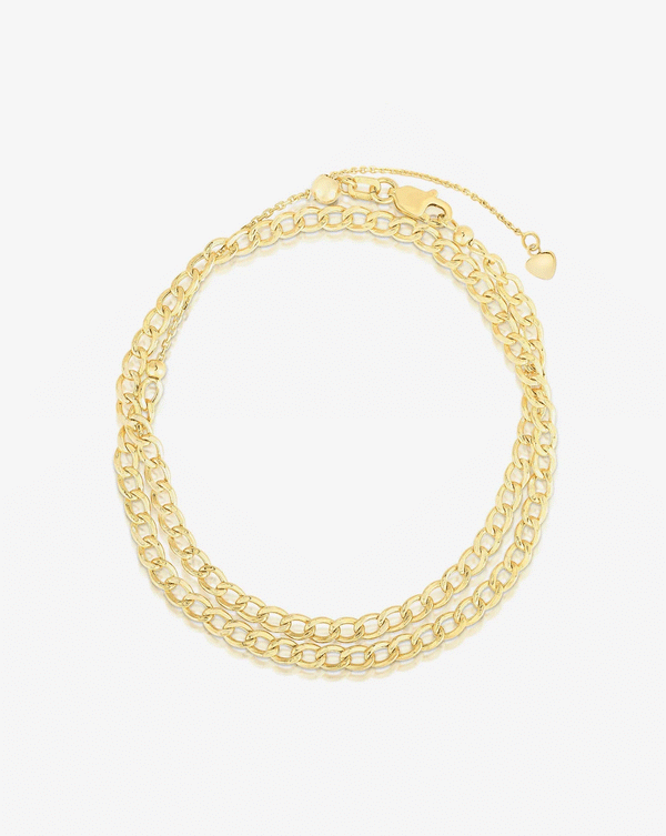 Ring Concierge Multiway Curb Chain Necklace + Double Wrap Bracelet 14k Yellow Gold - Video showing single and double wrap