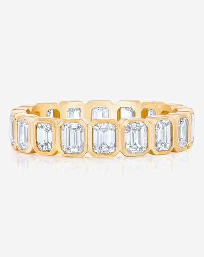 Bridal Wedding Bands 14k Yellow Gold / 3 Petite Emerald Bezel Eternity Band