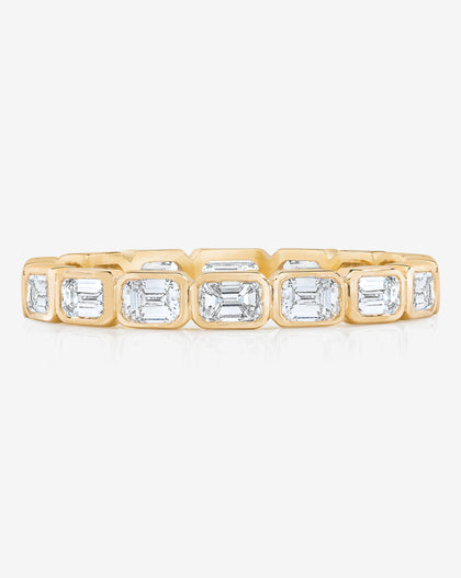 Bridal Wedding Bands 14k Yellow Gold Sideways Mini Emerald Bezel Eternity Band