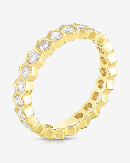 Bridal Wedding Bands 14k Yellow Gold Hexagon Eternity Band side view
