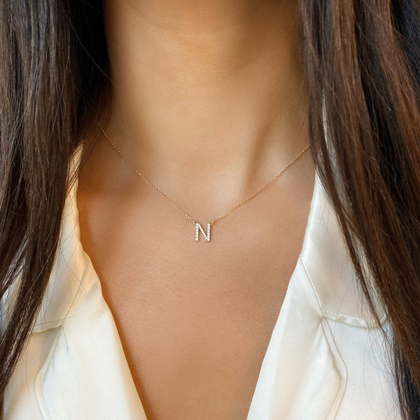 Diamond initial Letter Necklace pendant W
