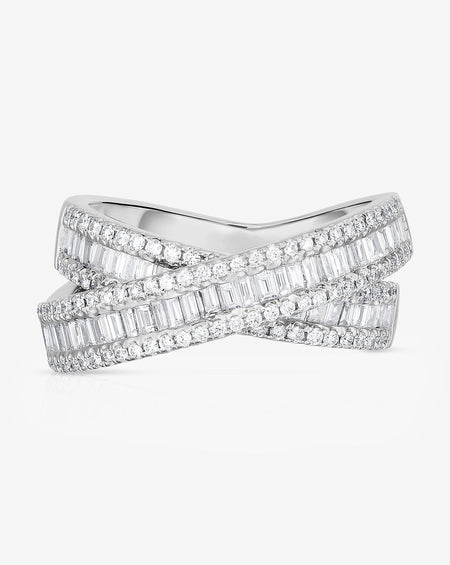 Petite Baguette Crossover Ring