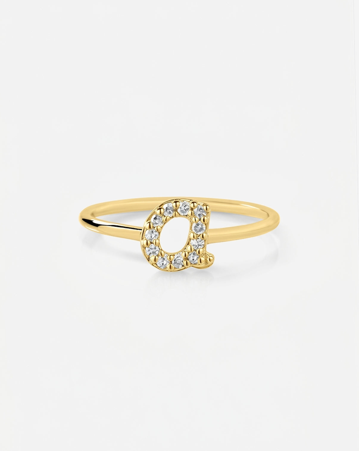 yellow gold mini letter pave ring in letter A
