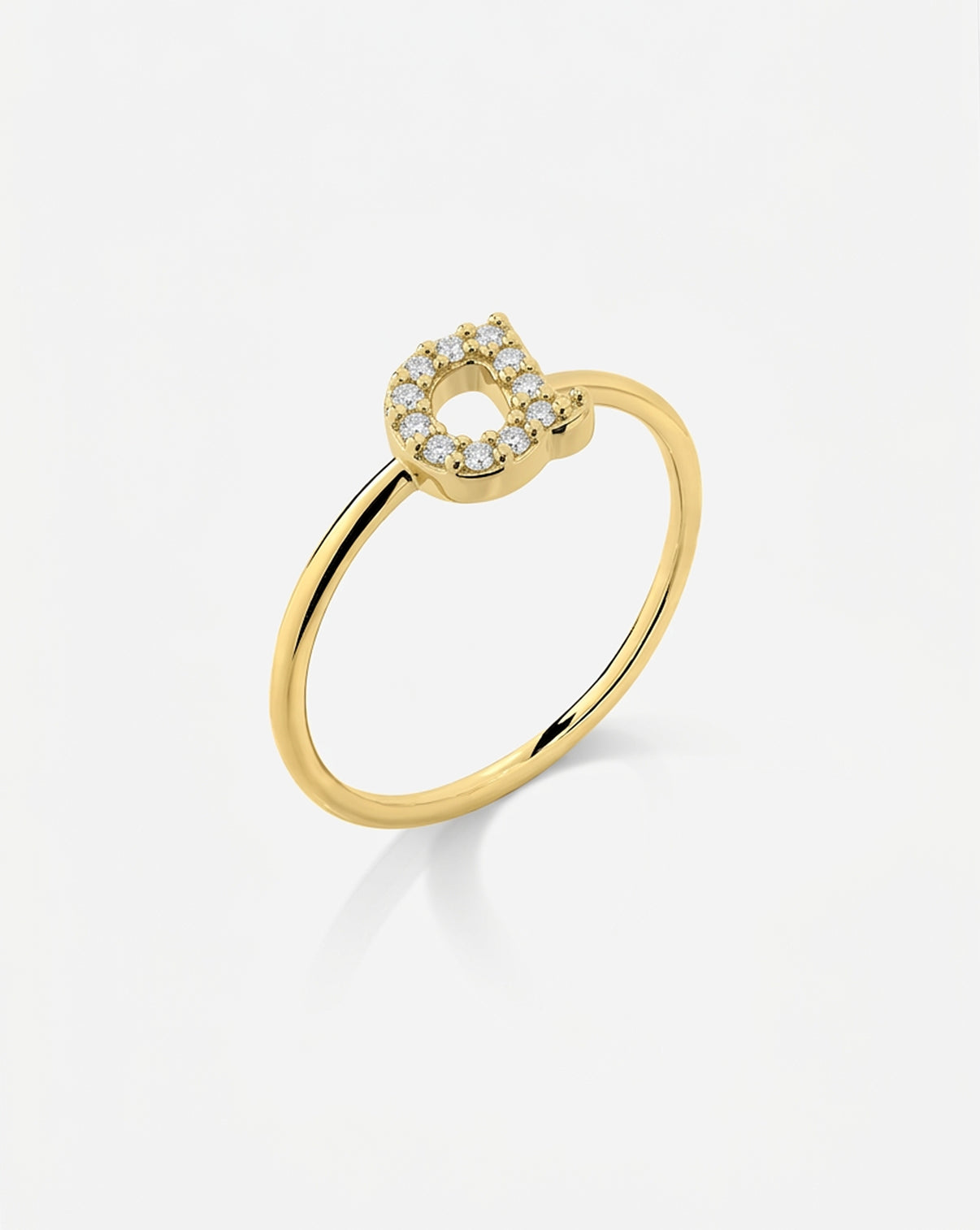 side view yellow gold mini letter pave ring in letter A