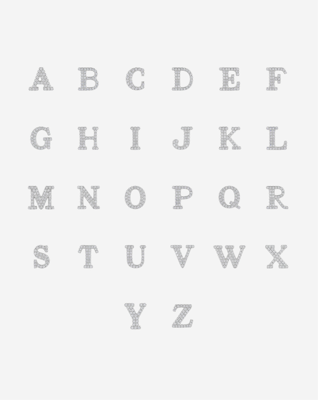 Pavé Diamond Initial Bead alphabet chart 14k White Gold