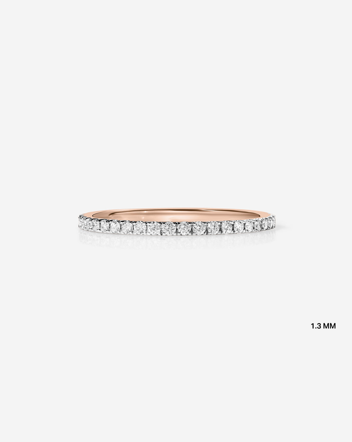 Flat lay of 1.3 mm Perfect Pave Ring in 14k Rose Gold Eternity