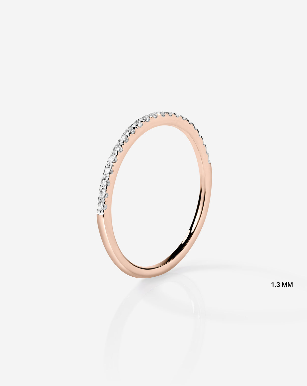 Upright still of 1.3 mm Perfect Pave Ring in 14k Rose Gold Half