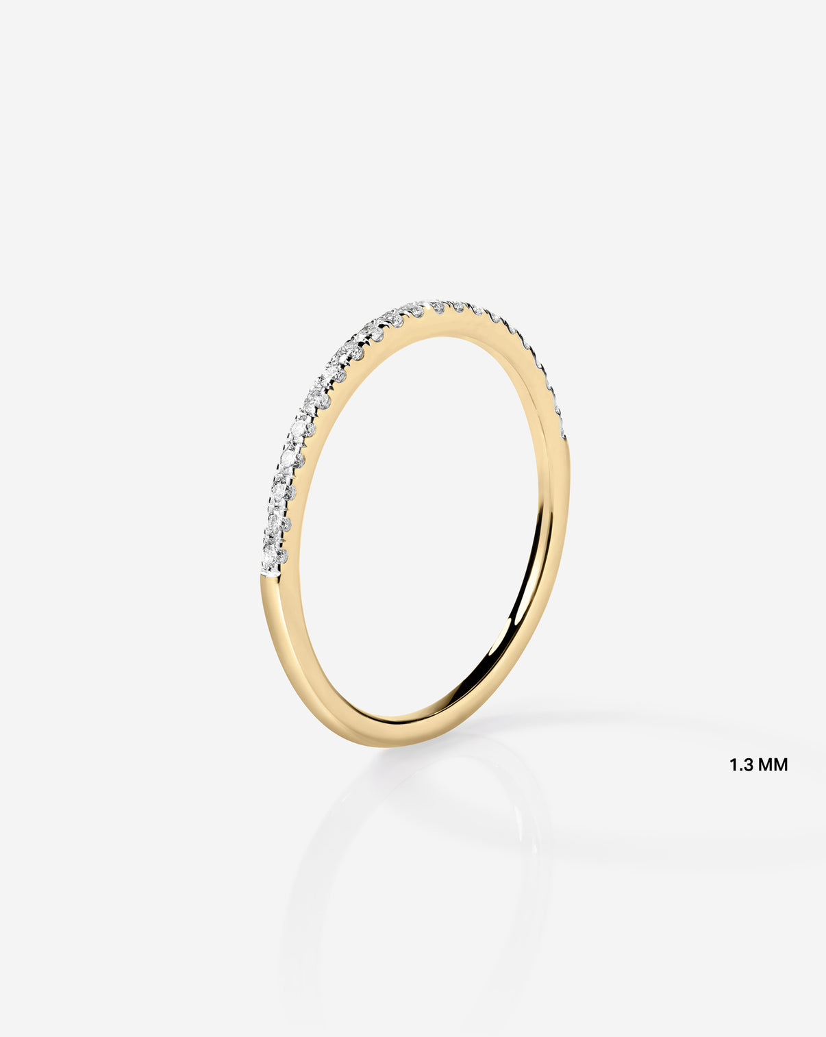 Upright still of 1.3 mm Perfect Pave Ring in 14k Yellow Gold Half