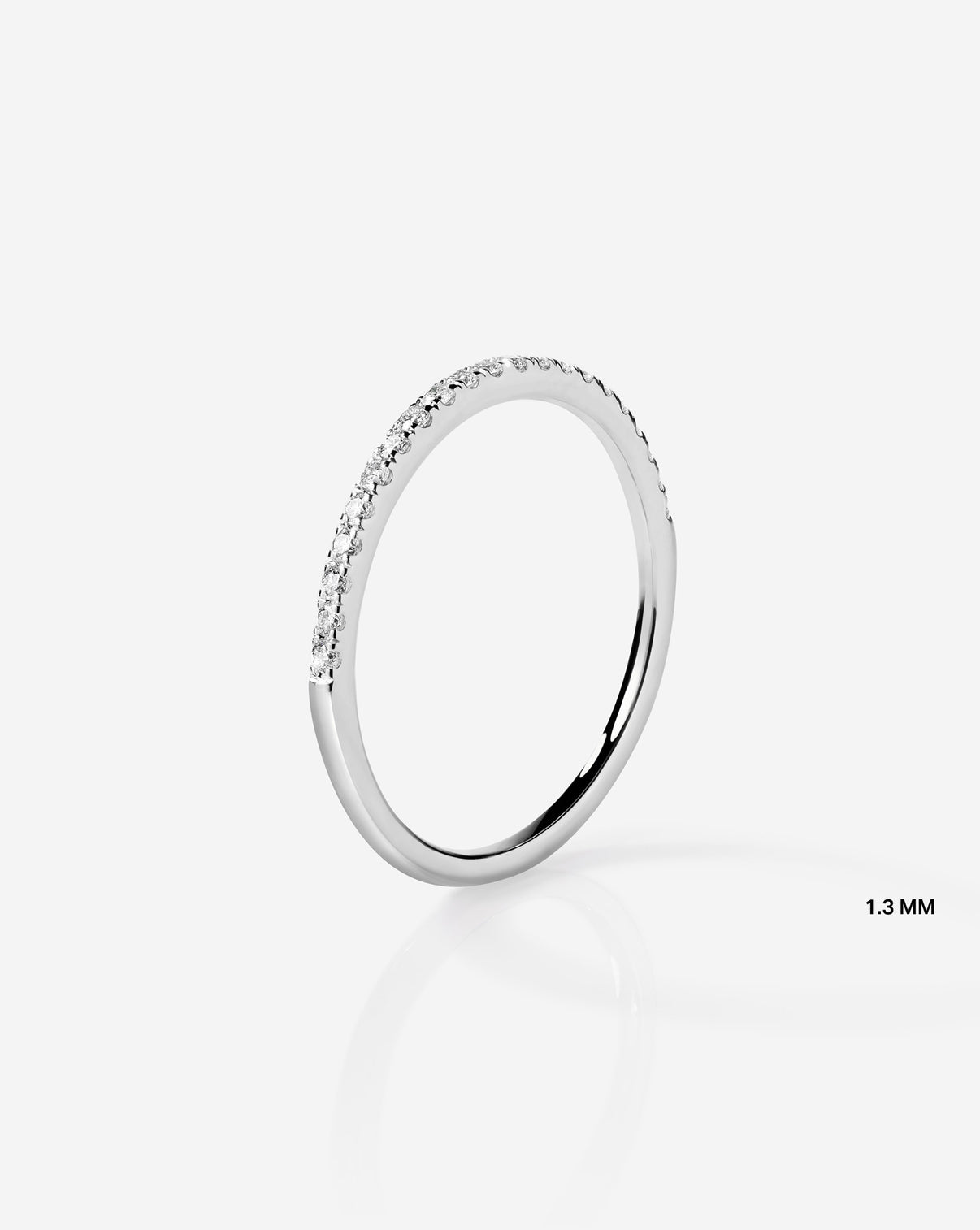 Upright still of 1.3 mm Perfect Pave Ring in 14k White Gold Half