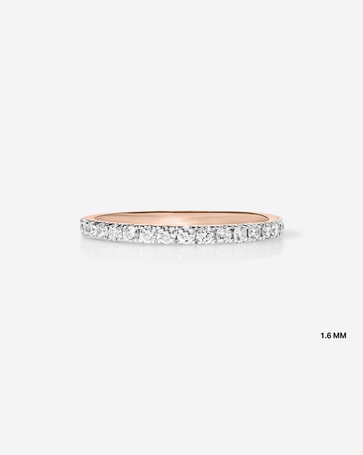 Flat Lay of 1.6 mm Perfect Pave Ring in 14k Rose Gold