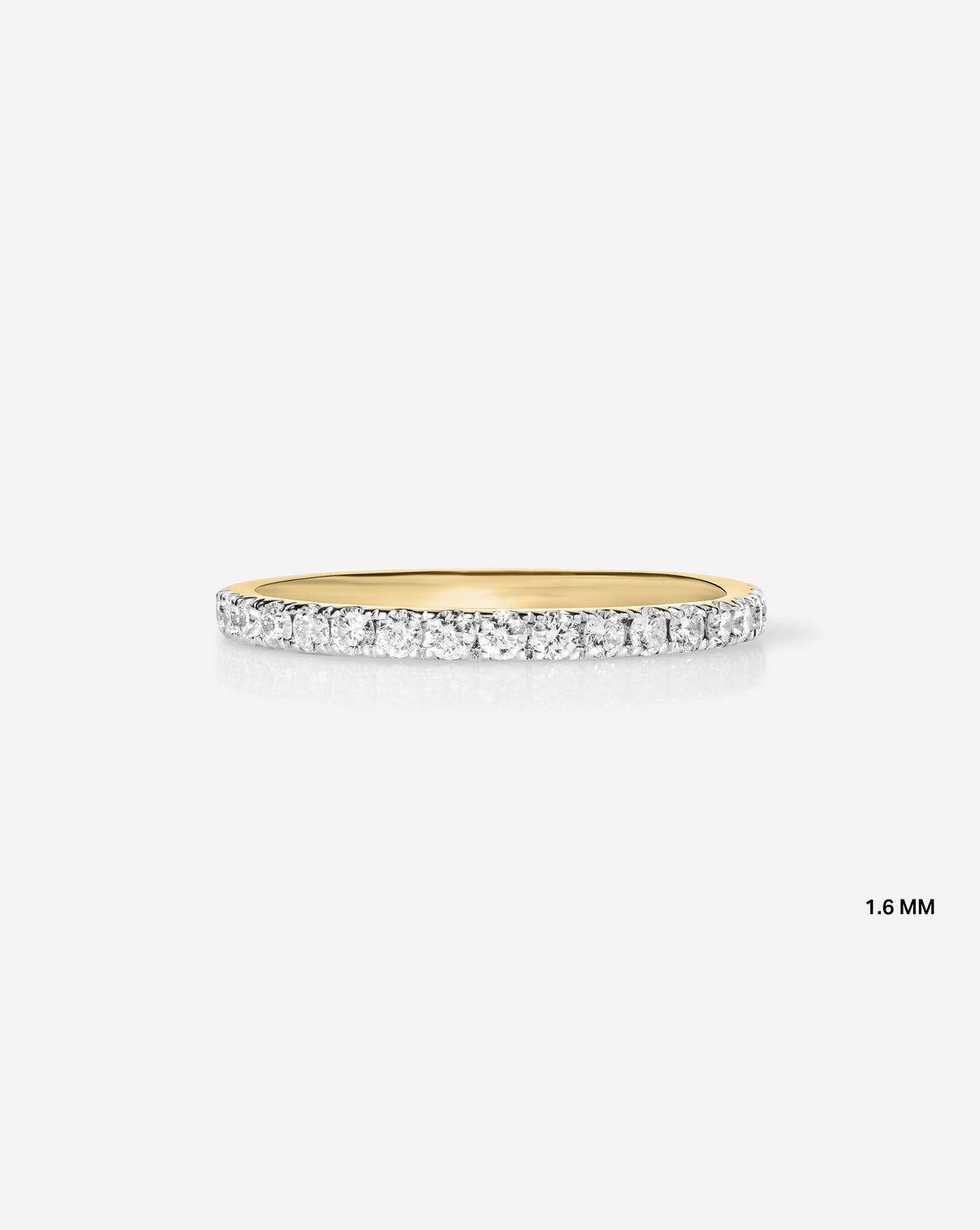 Flat Lay of 1.6 mm Perfect Pave Ring in 14k Yellow Gold