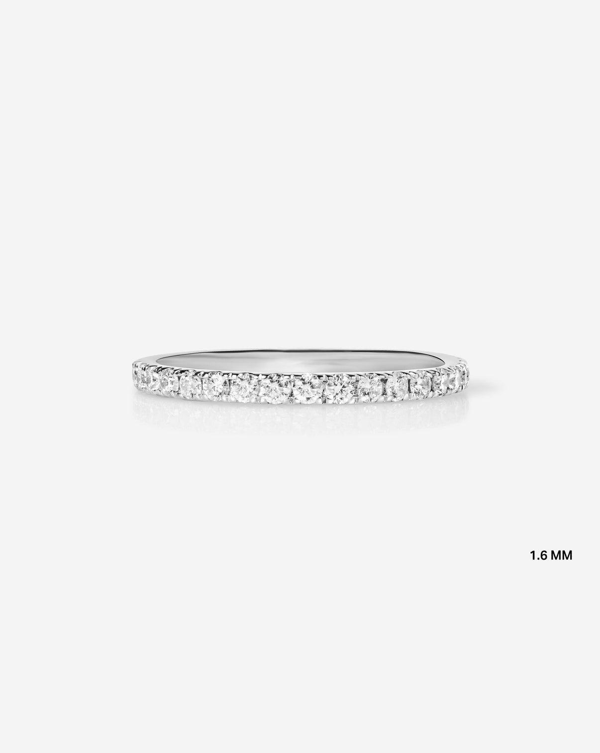 Flat Lay of 1.6 mm Perfect Pave Ring in 14k White Gold