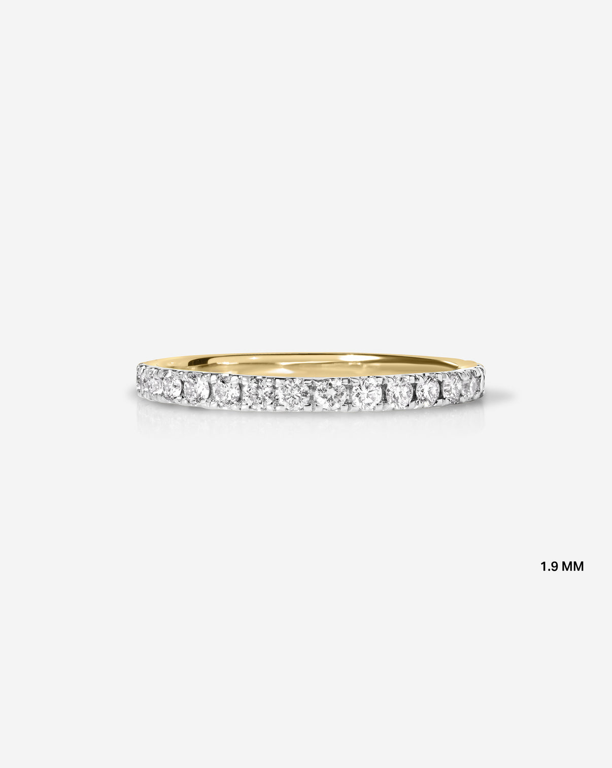Flat lay of 1.9 mm Perfect Pave Ring in 14k Yellow Gold Eternity