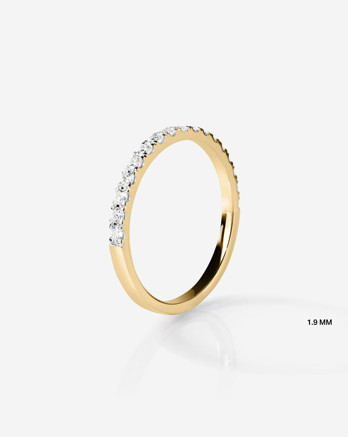 Upright image of 1.9 mm Perfect Pave Ring in 14k Yellow Gold half Eternity