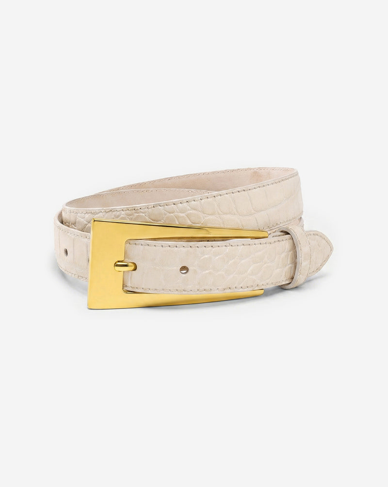 Wide Croc Embossed Leather Belt Size 46 Cream Gold Crystal Buckle Milou Belt in Ivory Croc Embossed | L main image 2