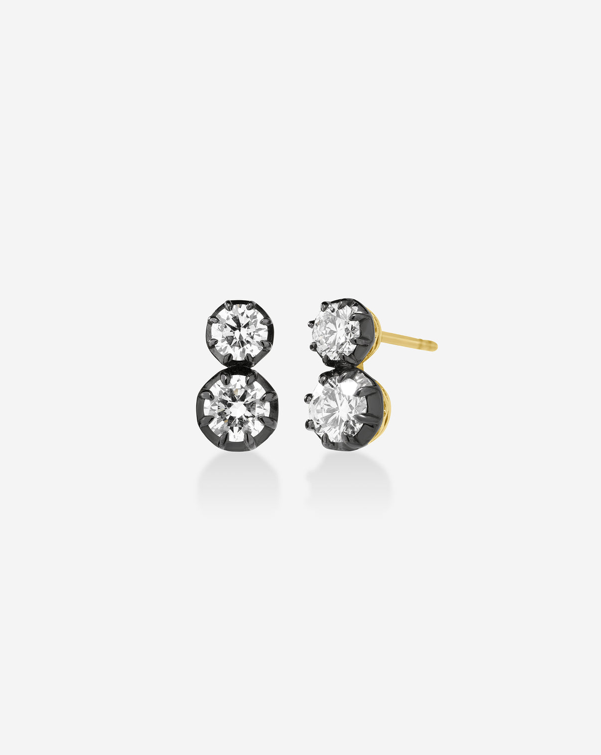 Georgian duo diamond studs - 14k gold earrings with lab grown diamonds