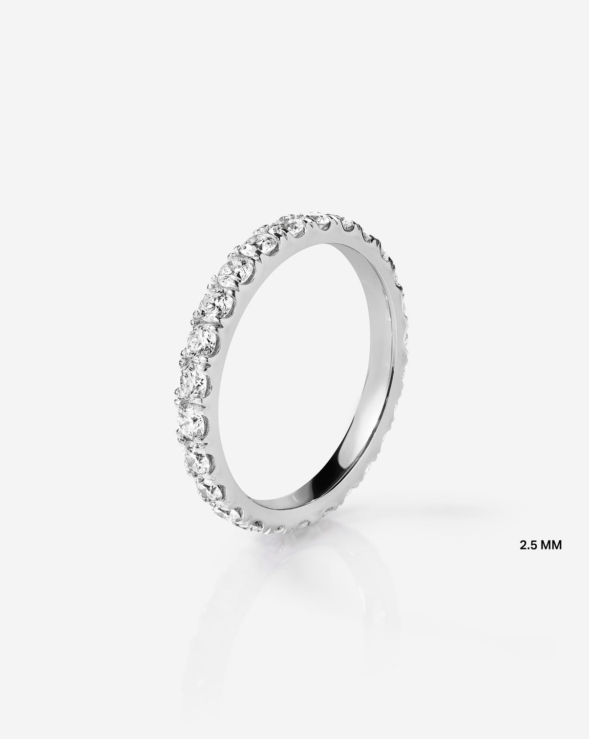 Flat lay of 2.5 mm Perfect Pave Diamond Ring in 14k White Gold / Eternity (full diamond coverage) - standing