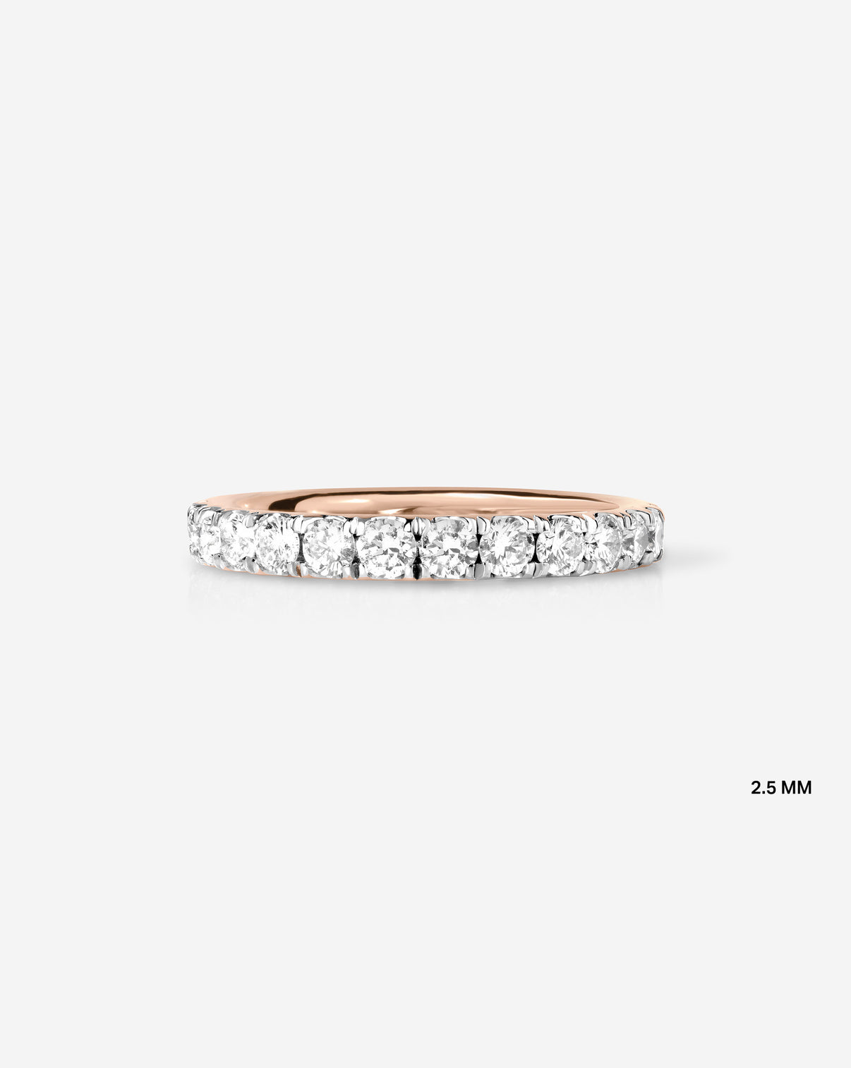 Flat lay of 2.5 mm Perfect Pave Diamond Ring in 14k Rose Gold - eternity