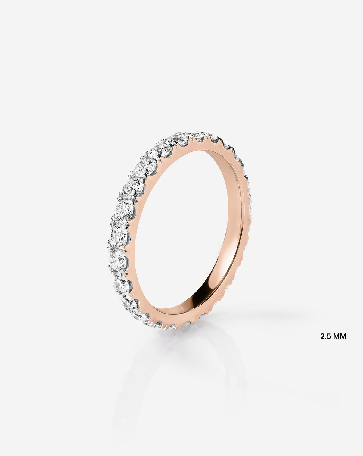 Flat lay of 2.5 mm Perfect Pave Diamond Ring in 14k Rose Gold / Eternity (full diamond coverage) - standing