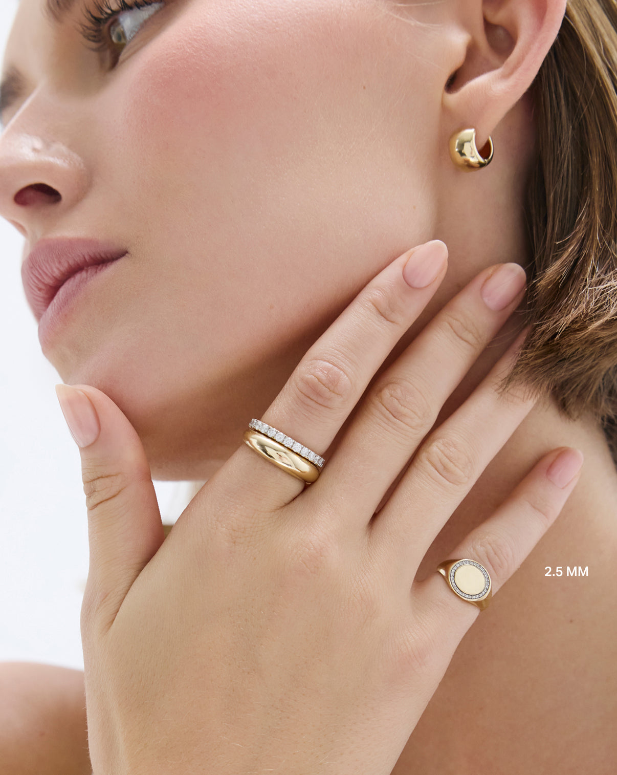Model wearing 2.5 mm Perfect Pave Diamond Ring with other RC rings GLOBAL