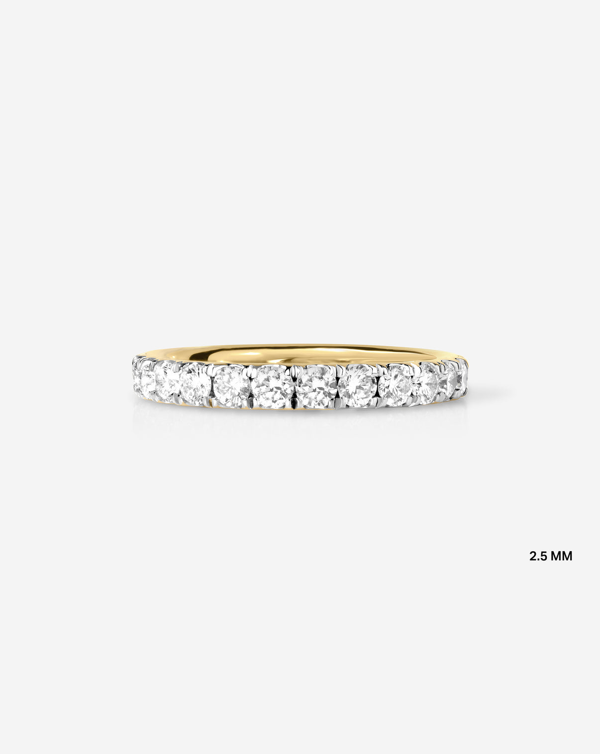 Flat lay of 2.5 mm Perfect Pave Diamond Ring in 14k Yellow Gold - eternity