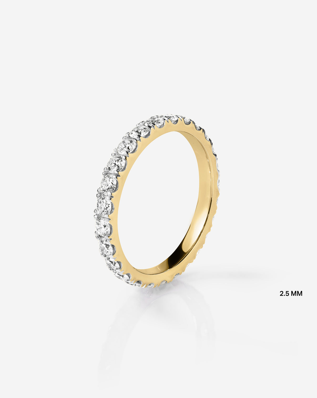 Flat lay of 2.5 mm Perfect Pave Diamond Ring in 14k Yellow Gold / Eternity (full diamond coverage) - standing