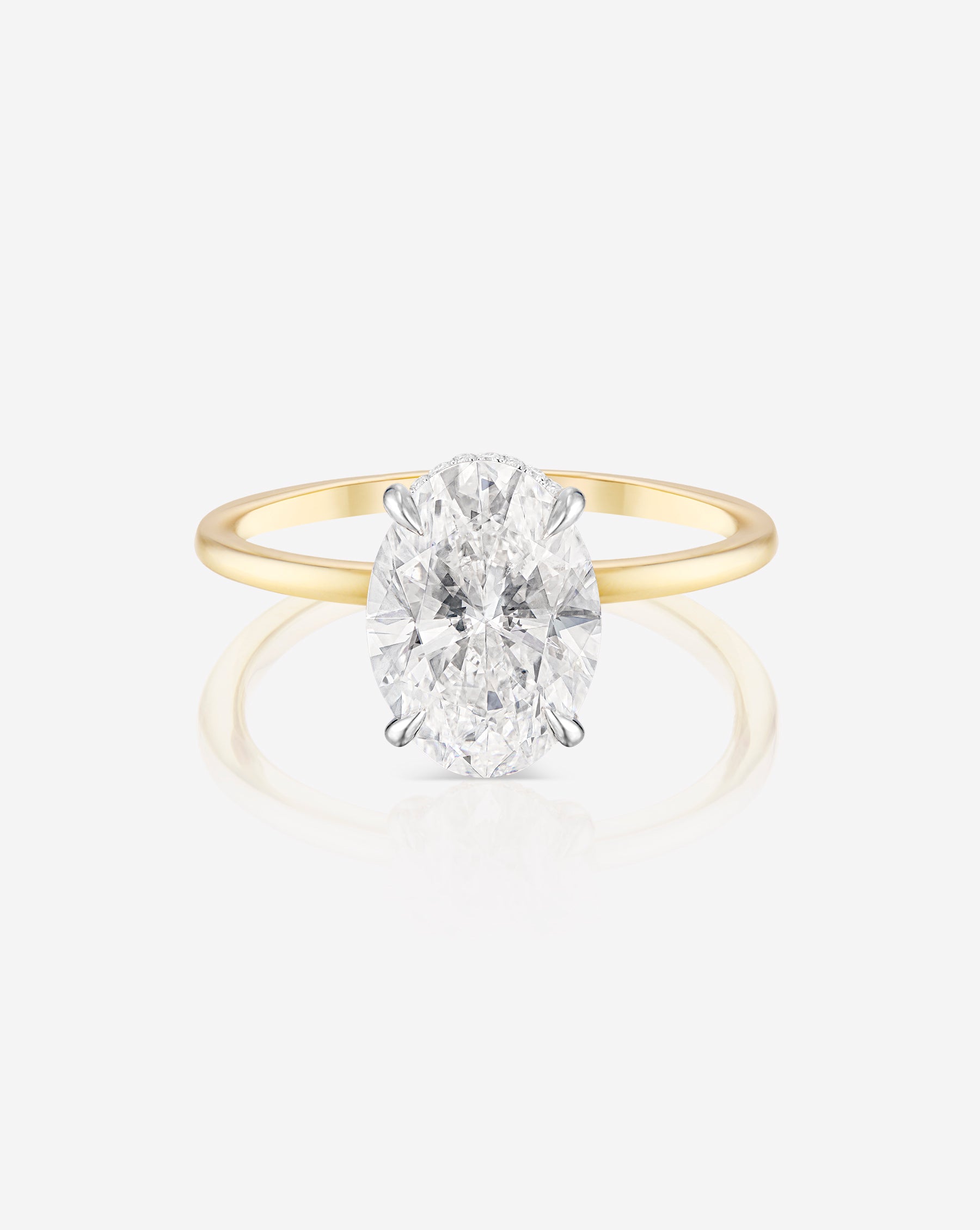 2.67 Oval in the Whisper Thin® with Hidden Halo  Natural Diamond Ring 14K Yellow Gold with Platinum Prongs