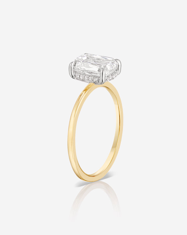 2.01 Cushion in the Whisper Thin® with Hidden Halo Natural Diamond Ring 14K Yellow Gold with Platinum Prongs