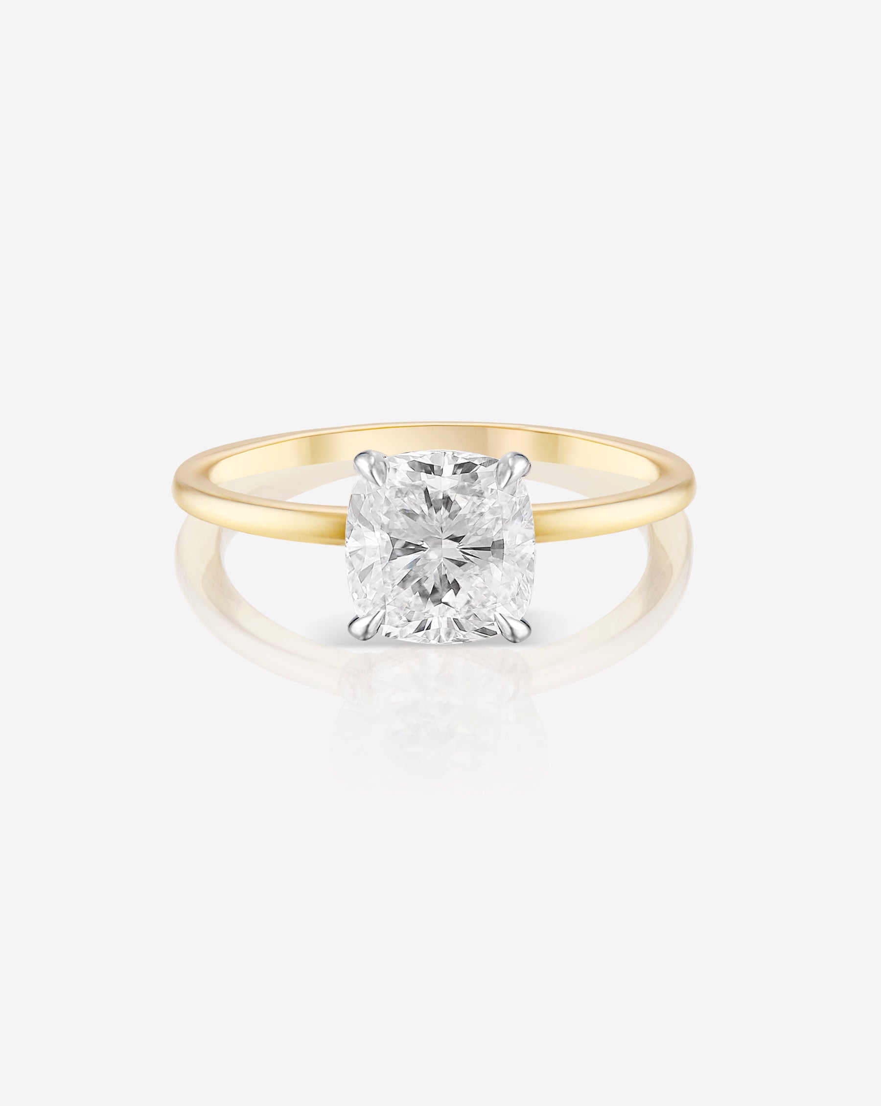 1.57 Cushion in the Whisper Thin® Natural Diamond Ring 14K Yellow Gold with Platinum Prongs