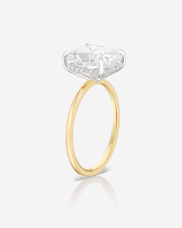 3.04 Cushion in the Whisper Thin® with Hidden Halo Natural Diamond Ring 14kt Yellow Gold/Platinum