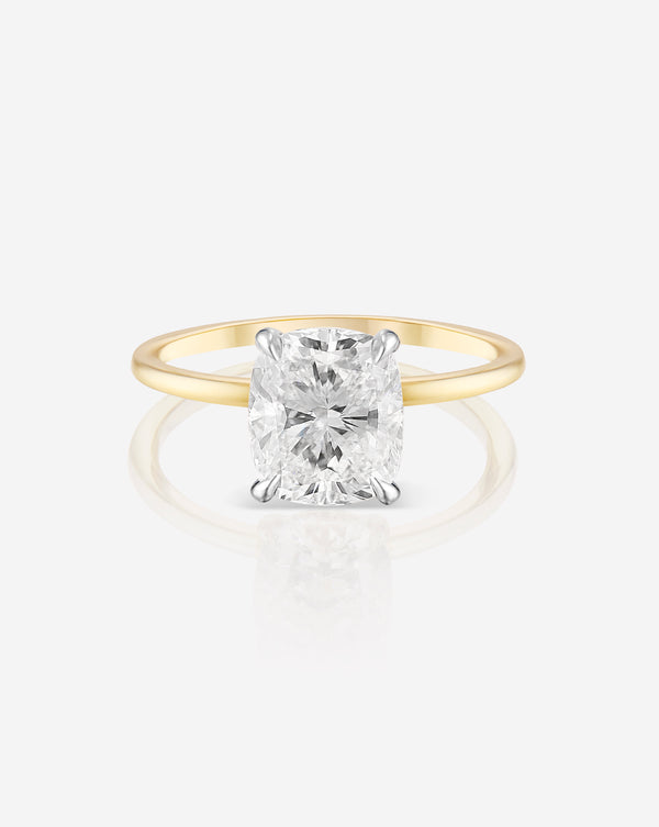 2.38 Cushion Brilliant in the Whisper Thin® Lab Grown Diamond Ring 14K Yellow Gold with Platinum Prongs