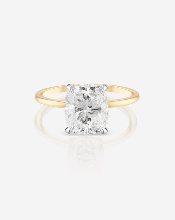 2.71 Cushion Brilliant in the Whisper Thin® Lab Grown Diamond Ring 14K Yellow Gold with Platinum Prongs