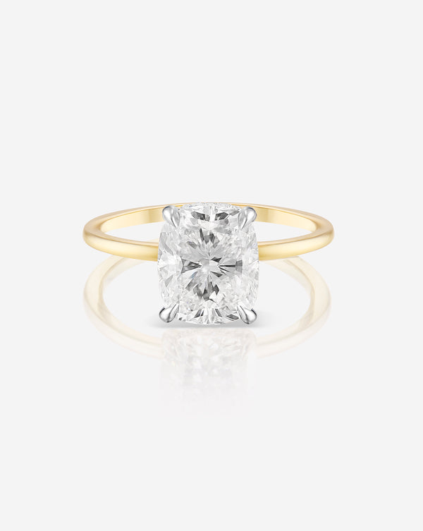 2.79 Cushion Brilliant in the Whisper Thin® with Hidden Halo  Lab Grown Diamond Ring 14K Yellow Gold with Platinum Prongs