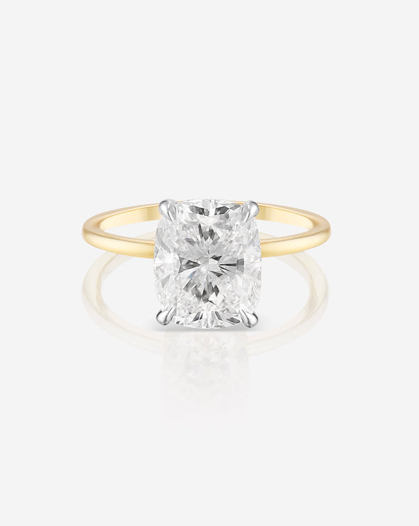 3.00 Cushion Brilliant in the Whisper Thin®  Lab Grown Diamond Ring 14K Yellow Gold with Platinum Prongs