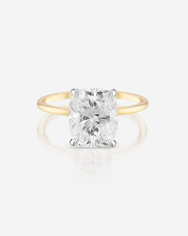 3.31 Cushion Brilliant in the Whisper Thin®  Lab Grown Diamond Ring 14K Yellow Gold with Platinum Prongs