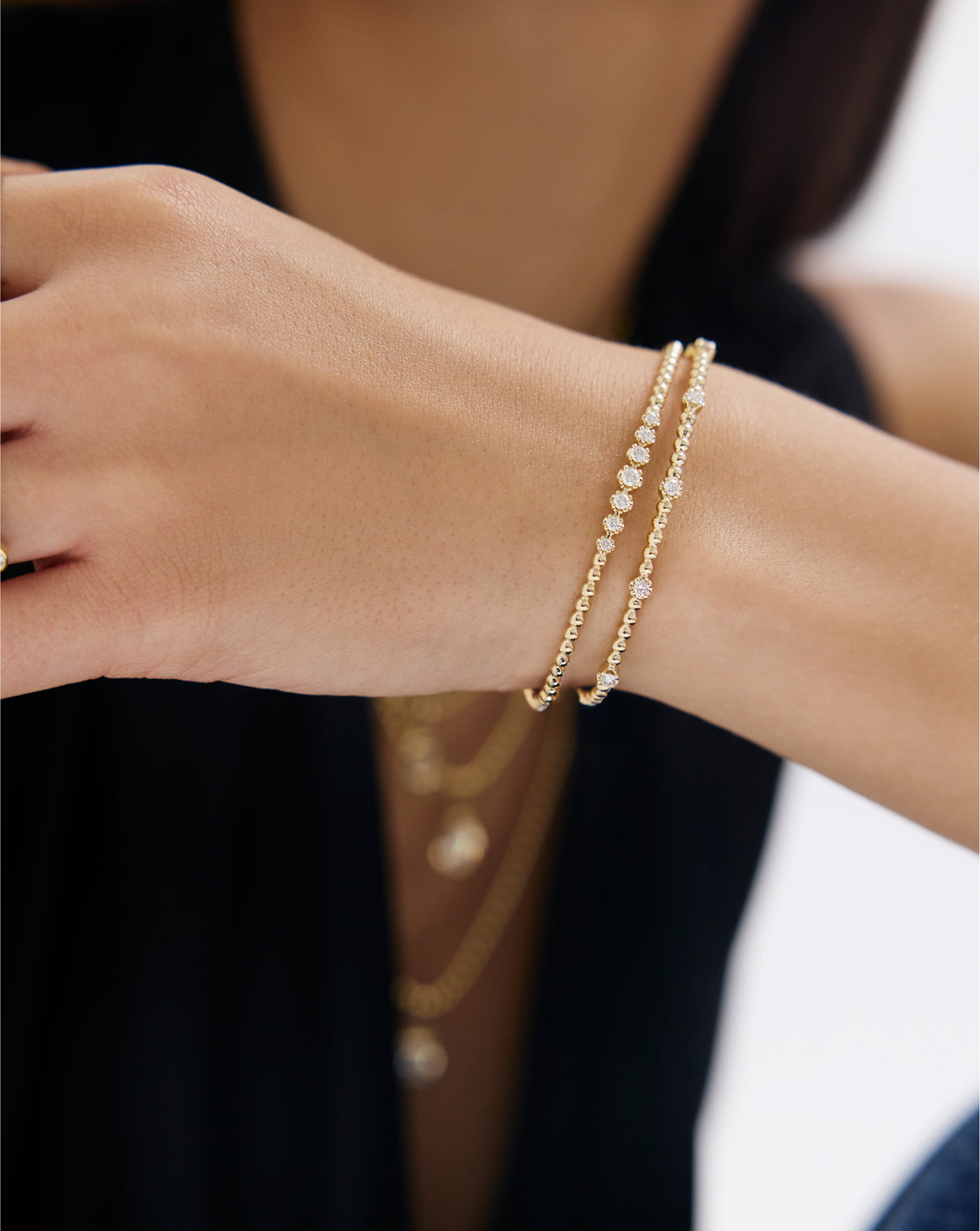 Ball Diamond Cluster Bangle worn on wrist showcasing the elegant design and diamond sparkle
