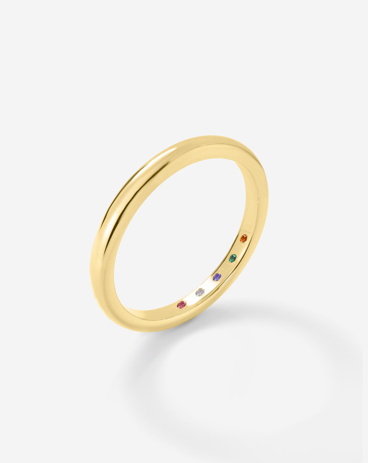2 mm Cloud Band with Birthstone product still image in yellow gold side view