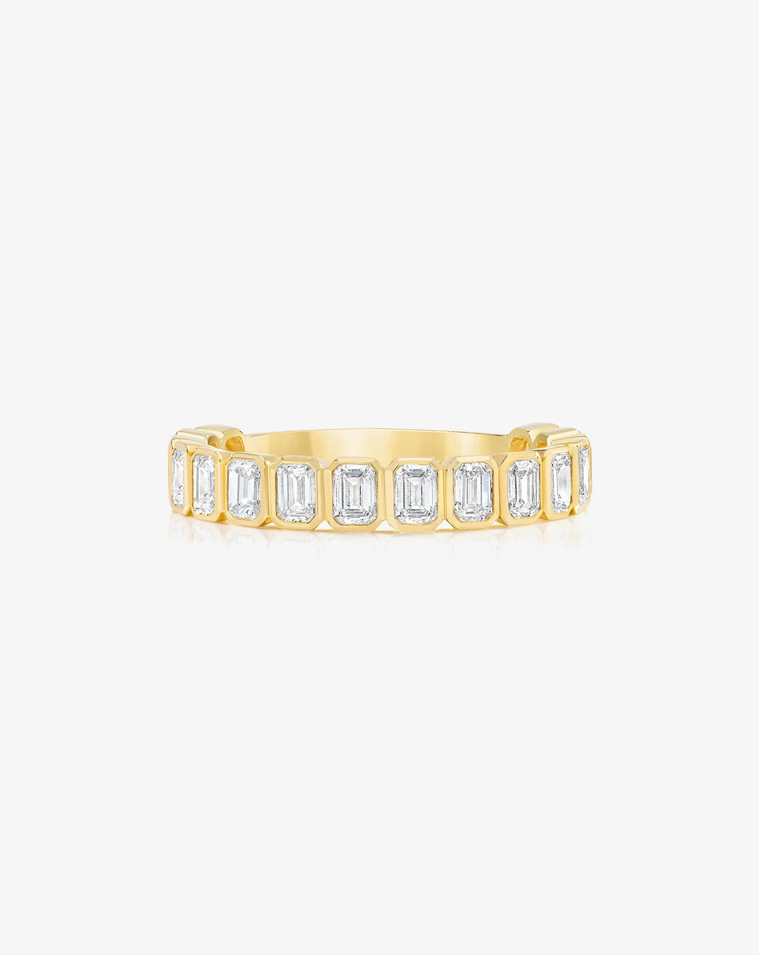 Emerald Bezel Eternity Band in 3/4 diamond coverage in 14K Yellow Gold