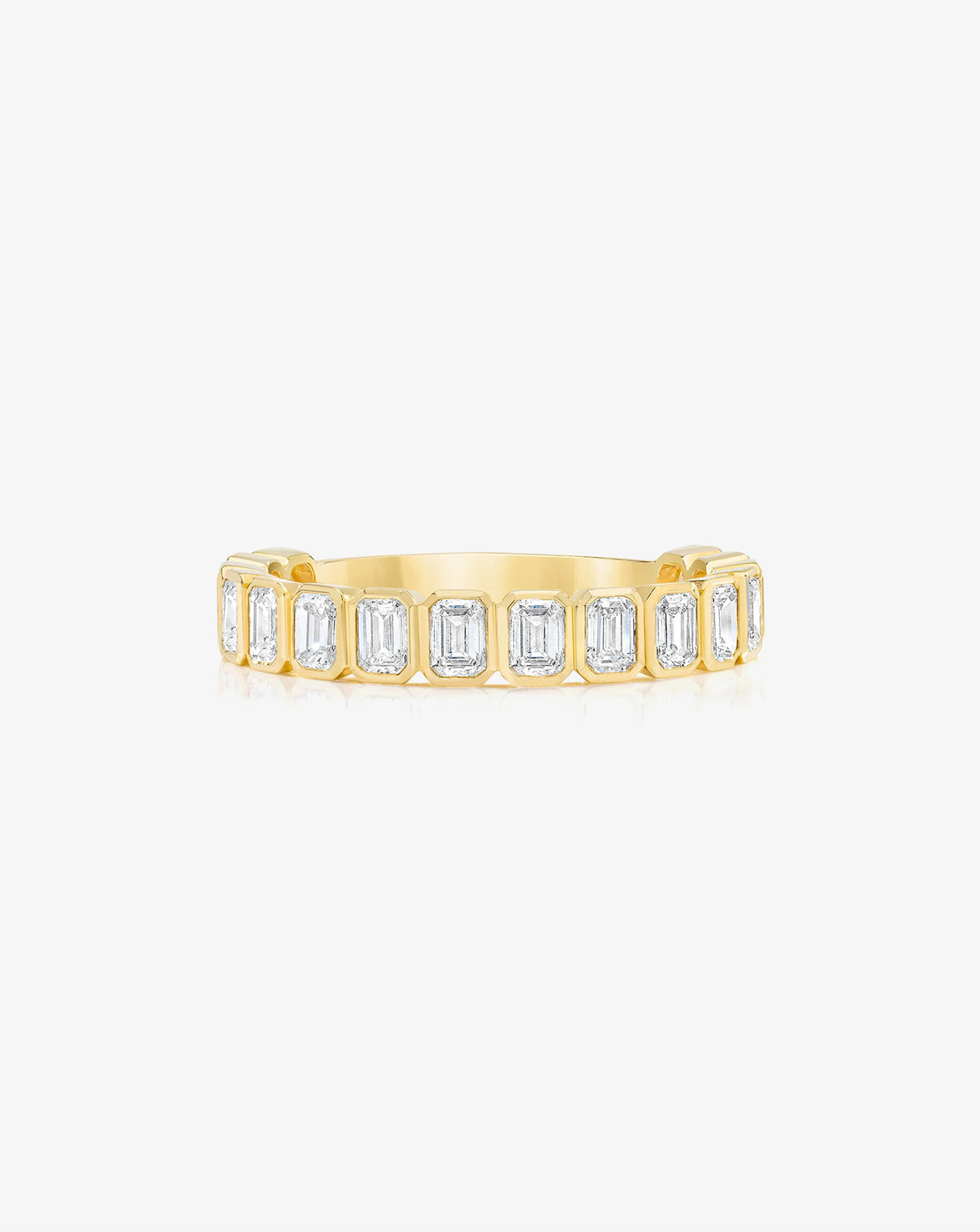 Emerald Bezel Eternity Band in 3/4 diamond coverage in 14K Yellow Gold