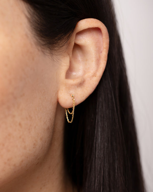 Double Chain Front to Back Studs shown on ear of model