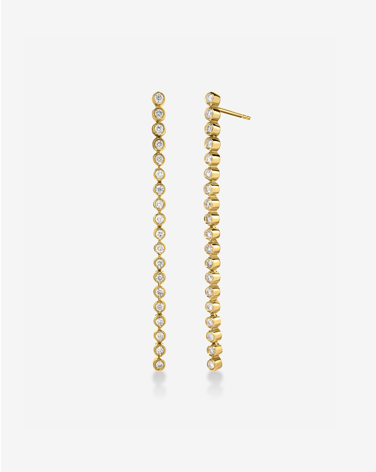 Bezel Diamond Tennis Drop Earrings on white background