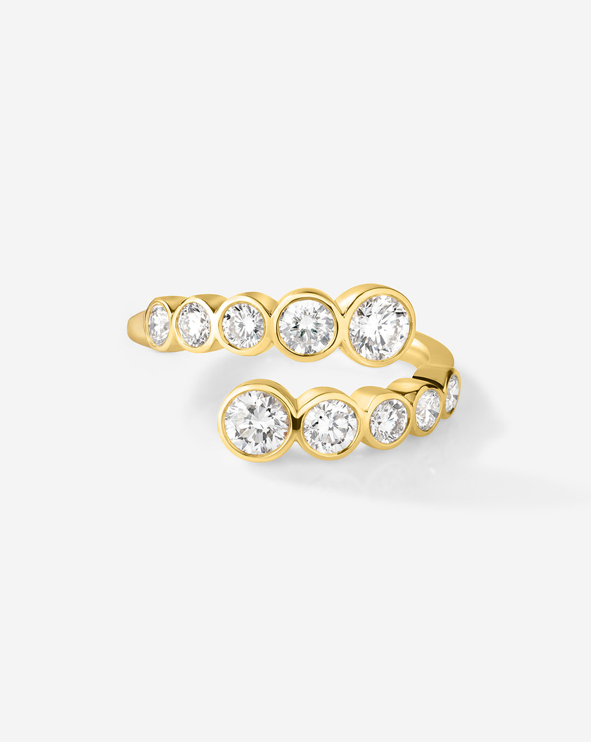 14k gold bezel wrap ring with lab diamonds, front view