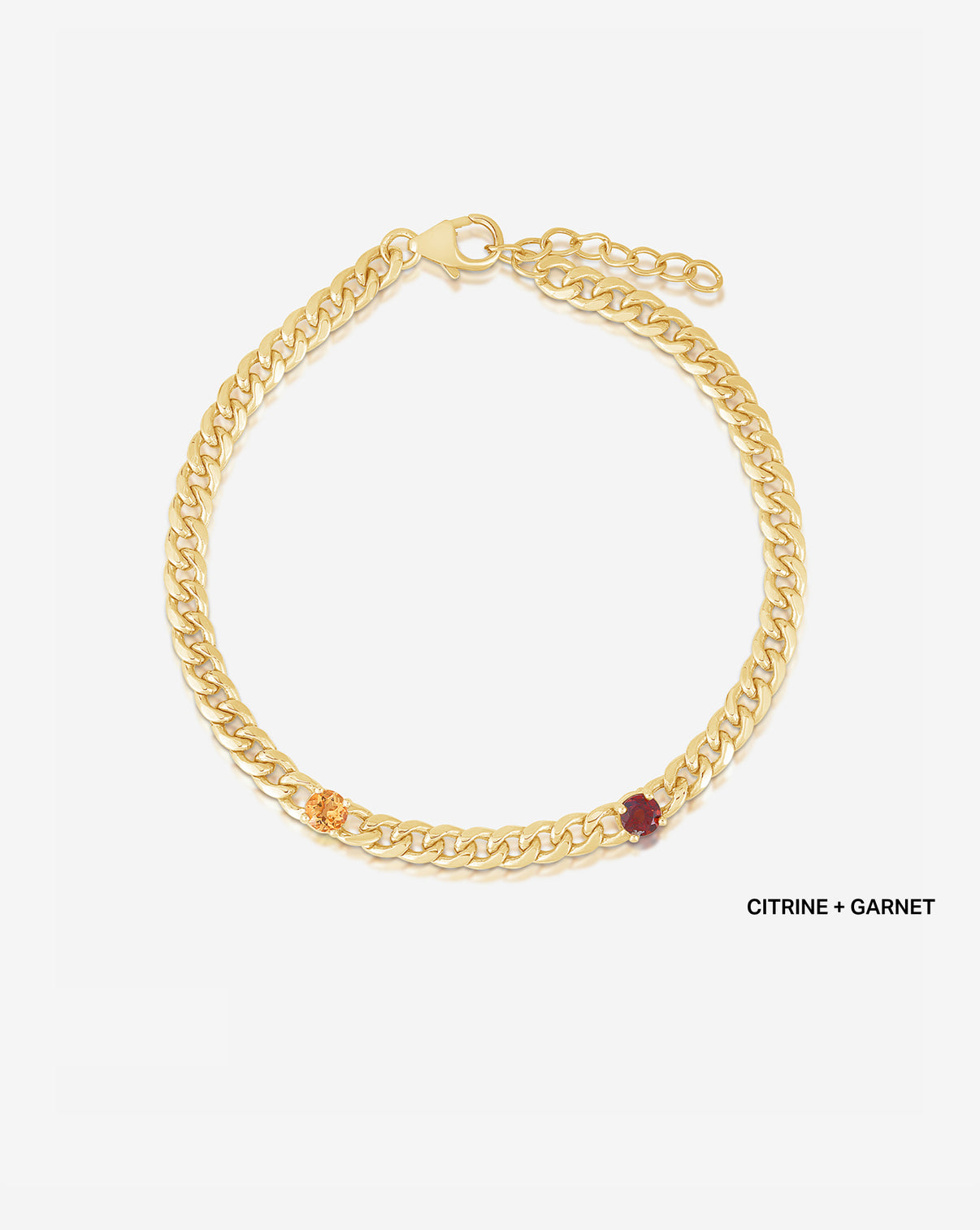 Two-Stone Personalized Curb Chain Birthstone Bracelet in 14K Yellow Gold