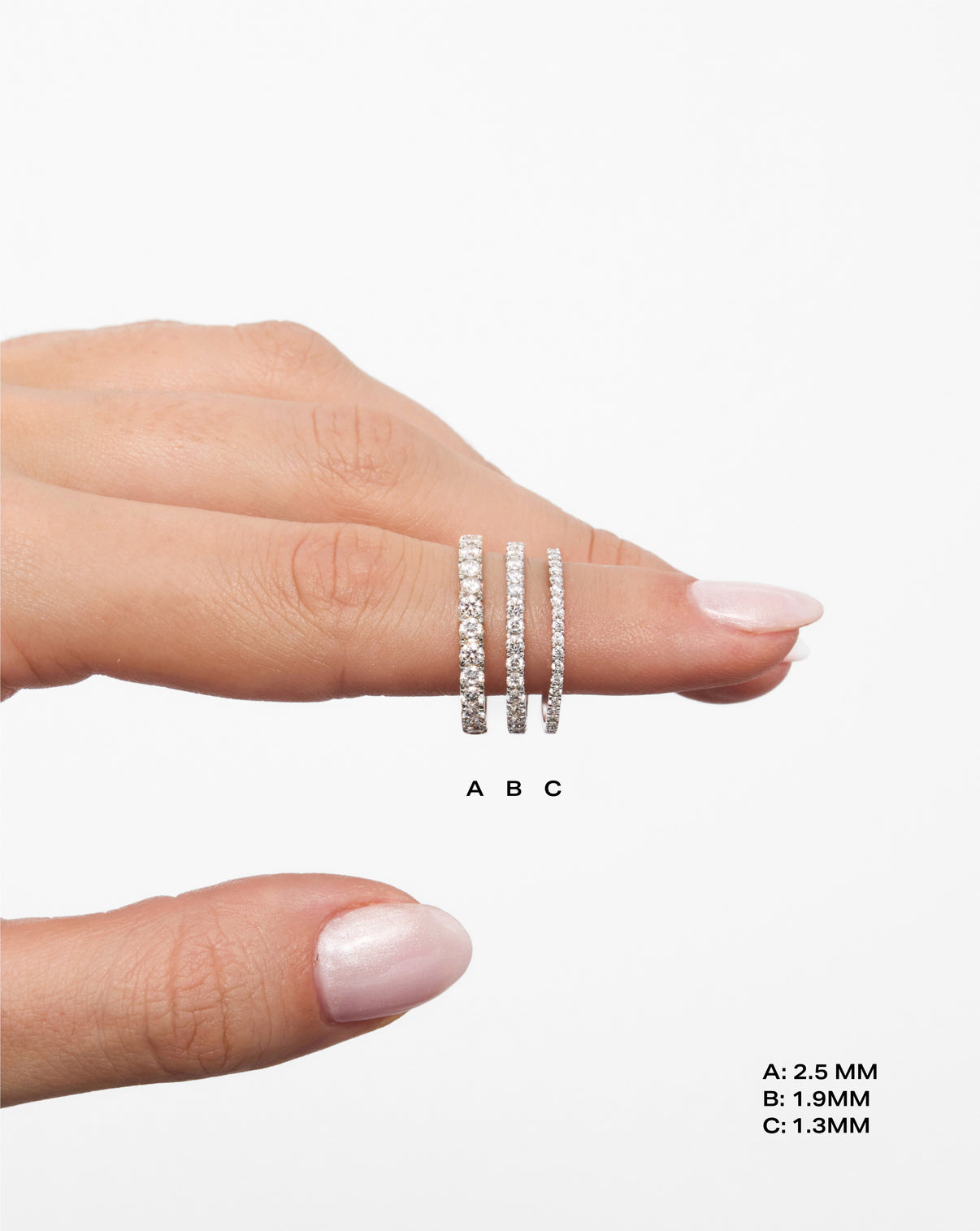 Perfect Pavé Diamond Ring comparison chart with 3 different widths